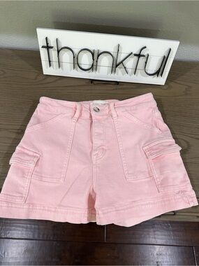 Risen Pink Cargo Shorts with Front Patch Pockets